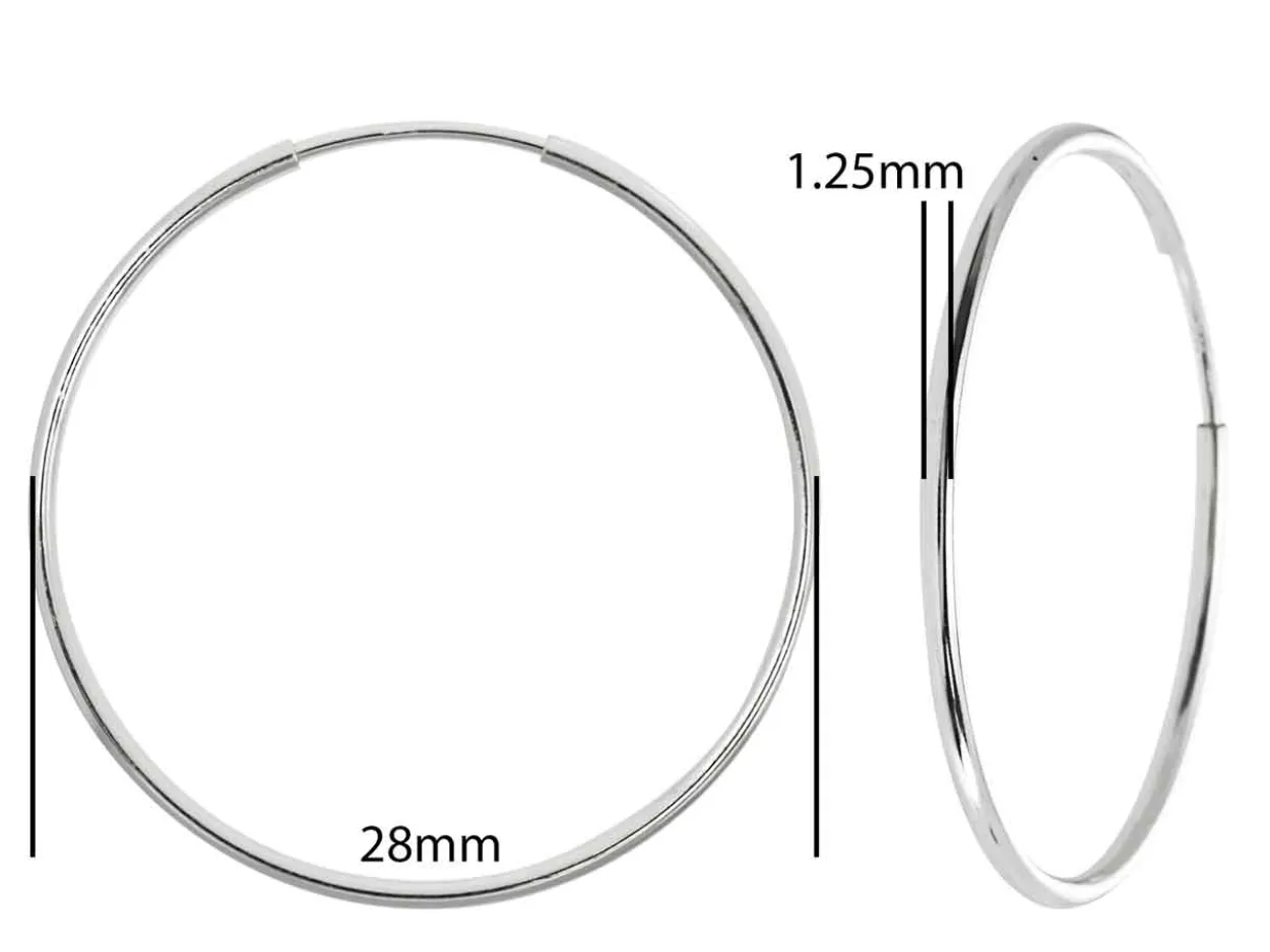 Sterling Silver 28.0mm Endless Hoops, Pack Of 2