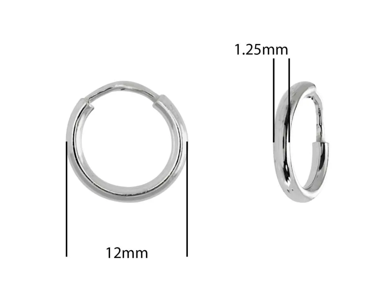 Sterling Silver 12.0mm Endless Sleeper Hoops, Pack Of 2