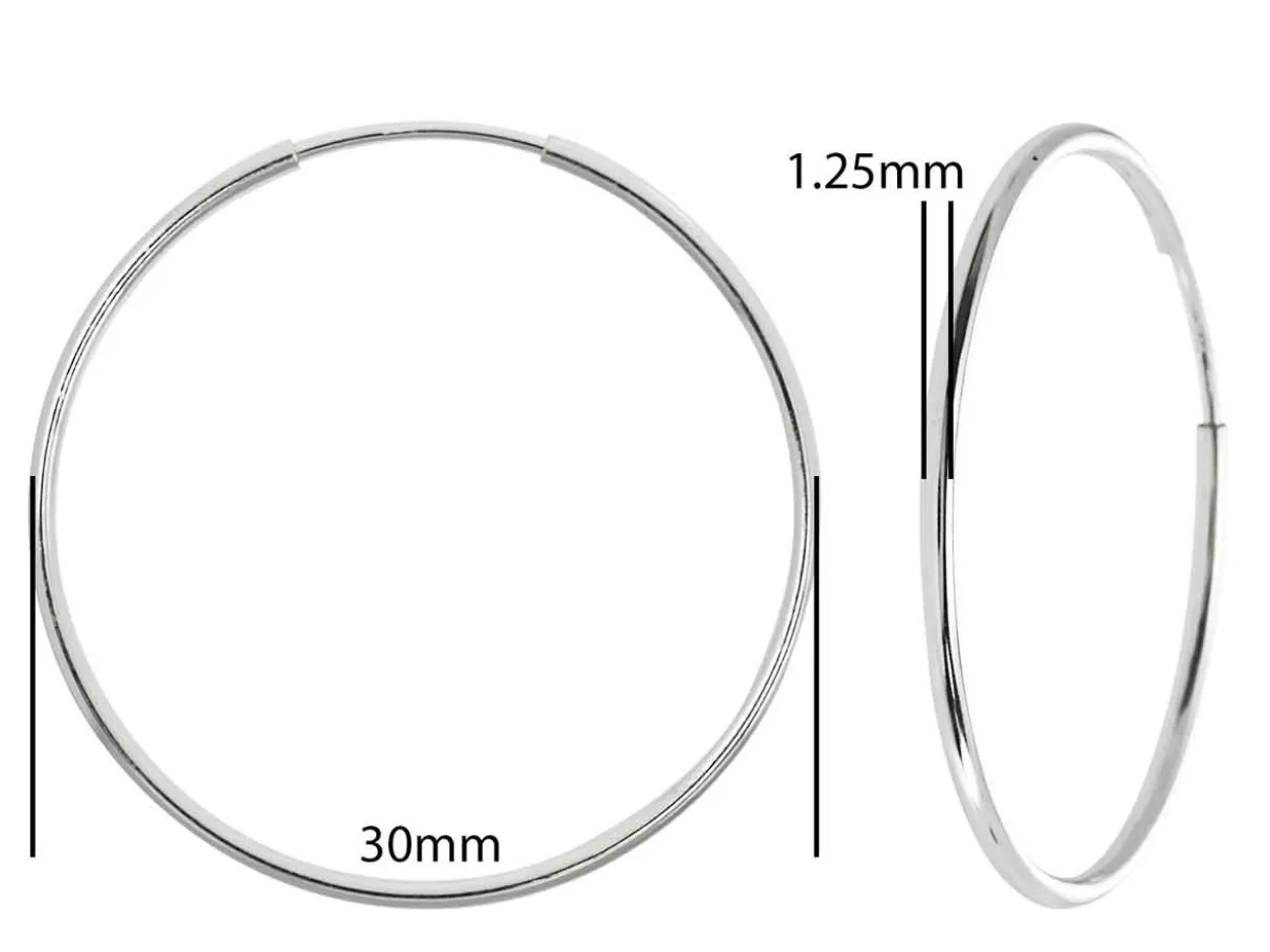Sterling Silver 30.0mm Endless Sleeper Hoops, Pack Of 2