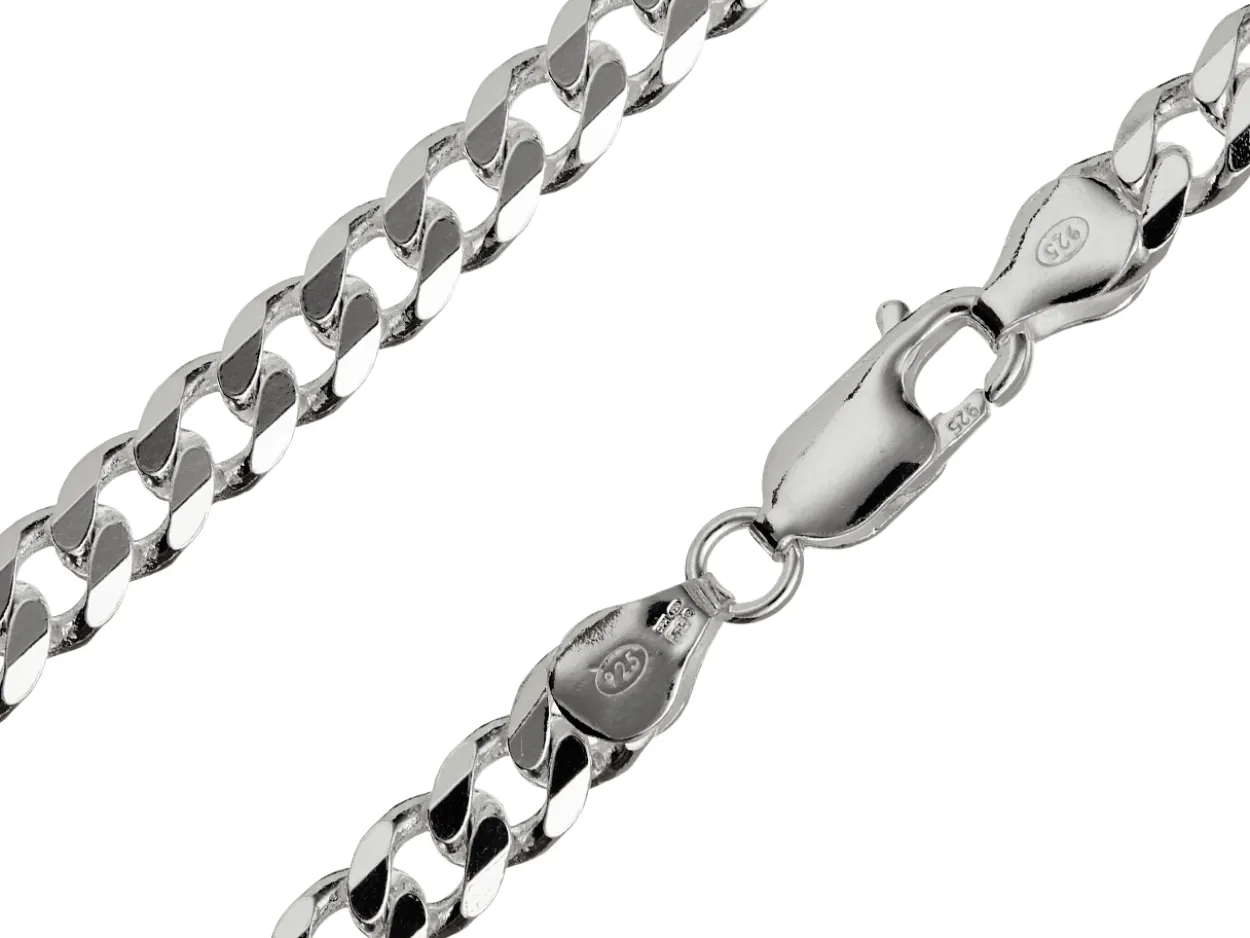 Sterling Silver 5.5mm Filed Bevelled Curb Chain 20"/50cm Hallmarked, 100% Recycled Silver