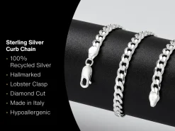 Sterling Silver 5.5mm Filed Bevelled Curb Chain 20"/50cm Hallmarked, 100% Recycled Silver