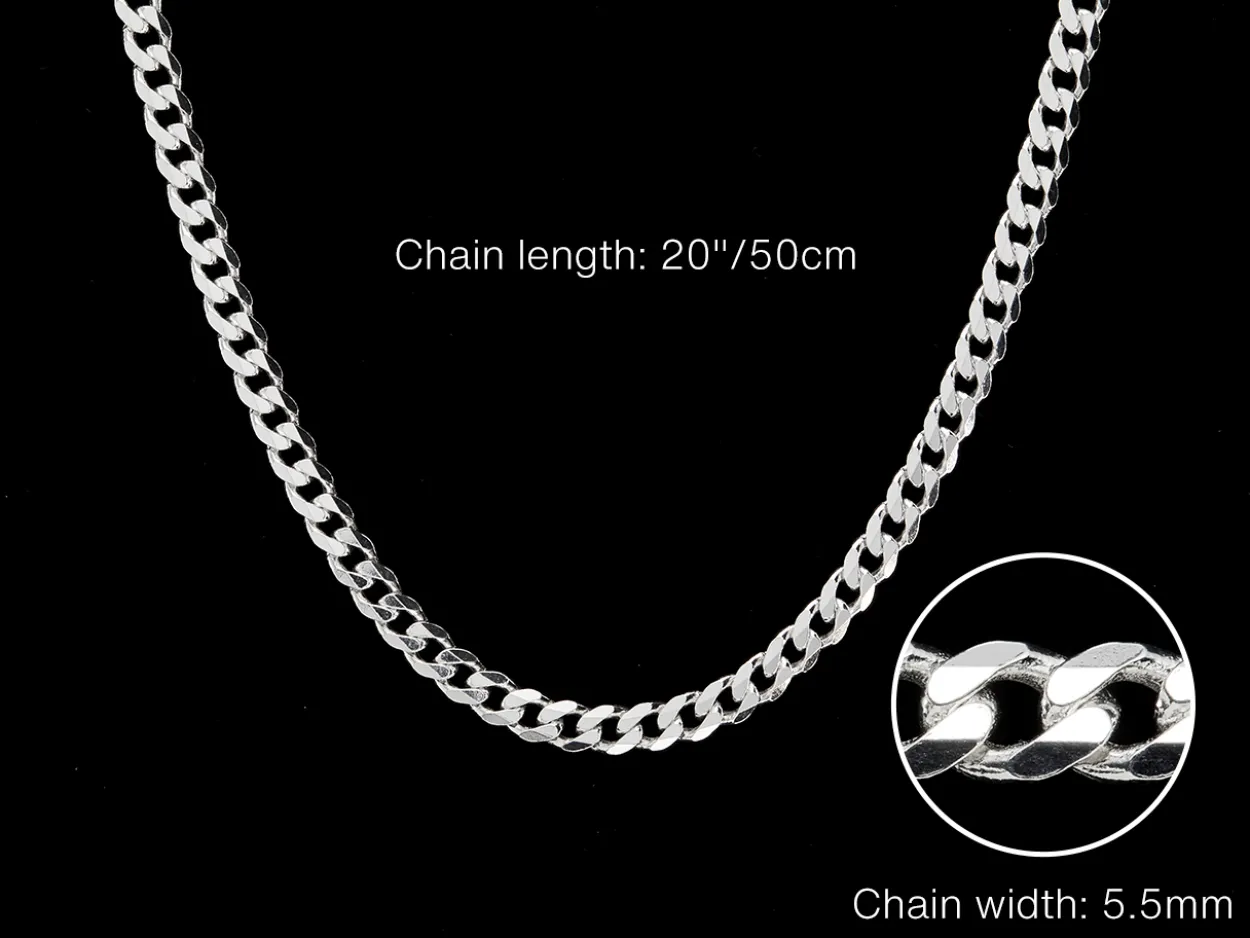 Sterling Silver 5.5mm Filed Bevelled Curb Chain 20"/50cm Hallmarked, 100% Recycled Silver