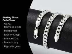 Sterling Silver 6.6mm Filed Bevelled Curb Chain 20"/50cm Hallmarked, 100% Recycled Silver