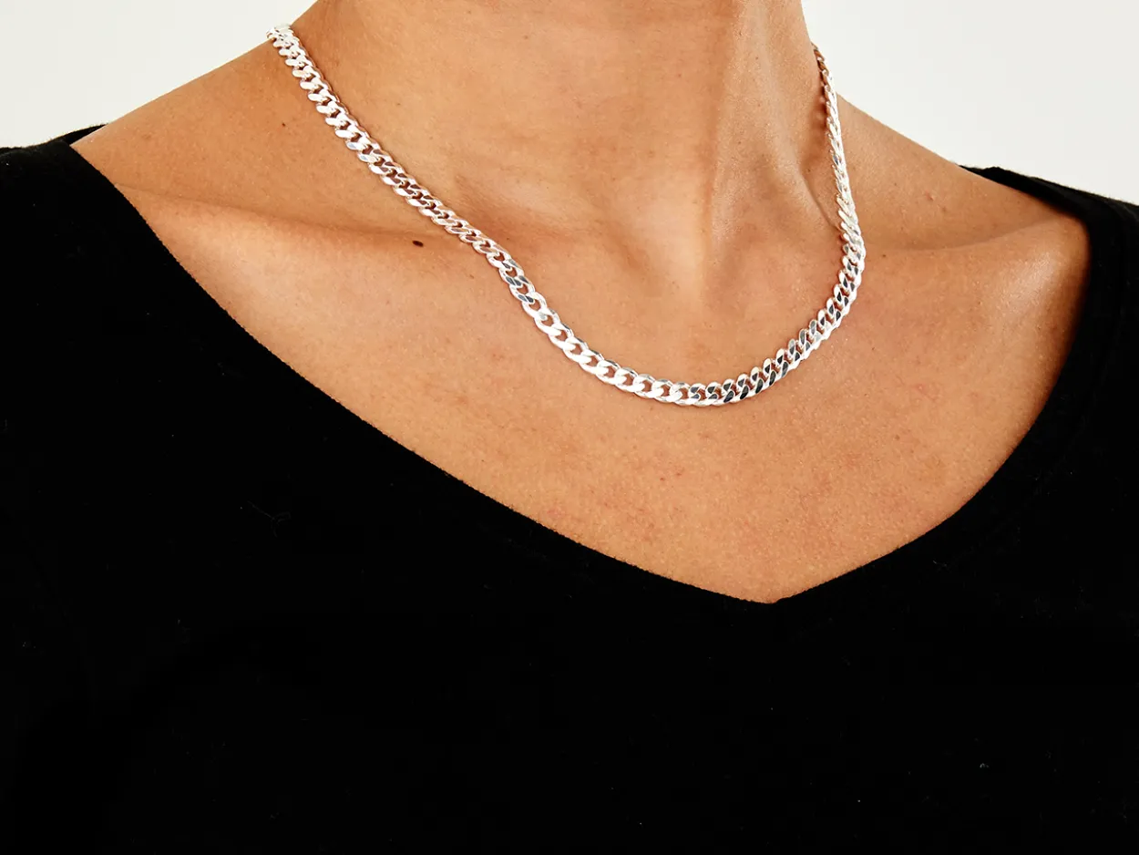Sterling Silver 5.5mm Filed Bevelled Curb Chain 18"/45cm Hallmarked, 100% Recycled Silver