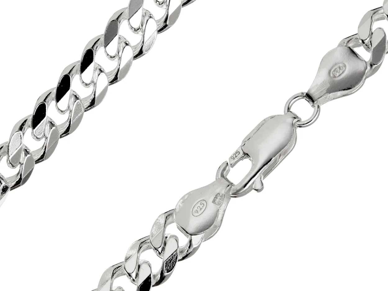 Sterling Silver 6.6mm Filed Bevelled Curb Chain 18"/45cm Hallmarked, 100% Recycled Silver