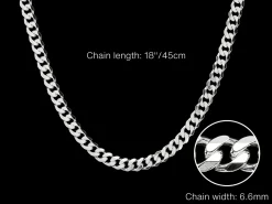 Sterling Silver 6.6mm Filed Bevelled Curb Chain 18