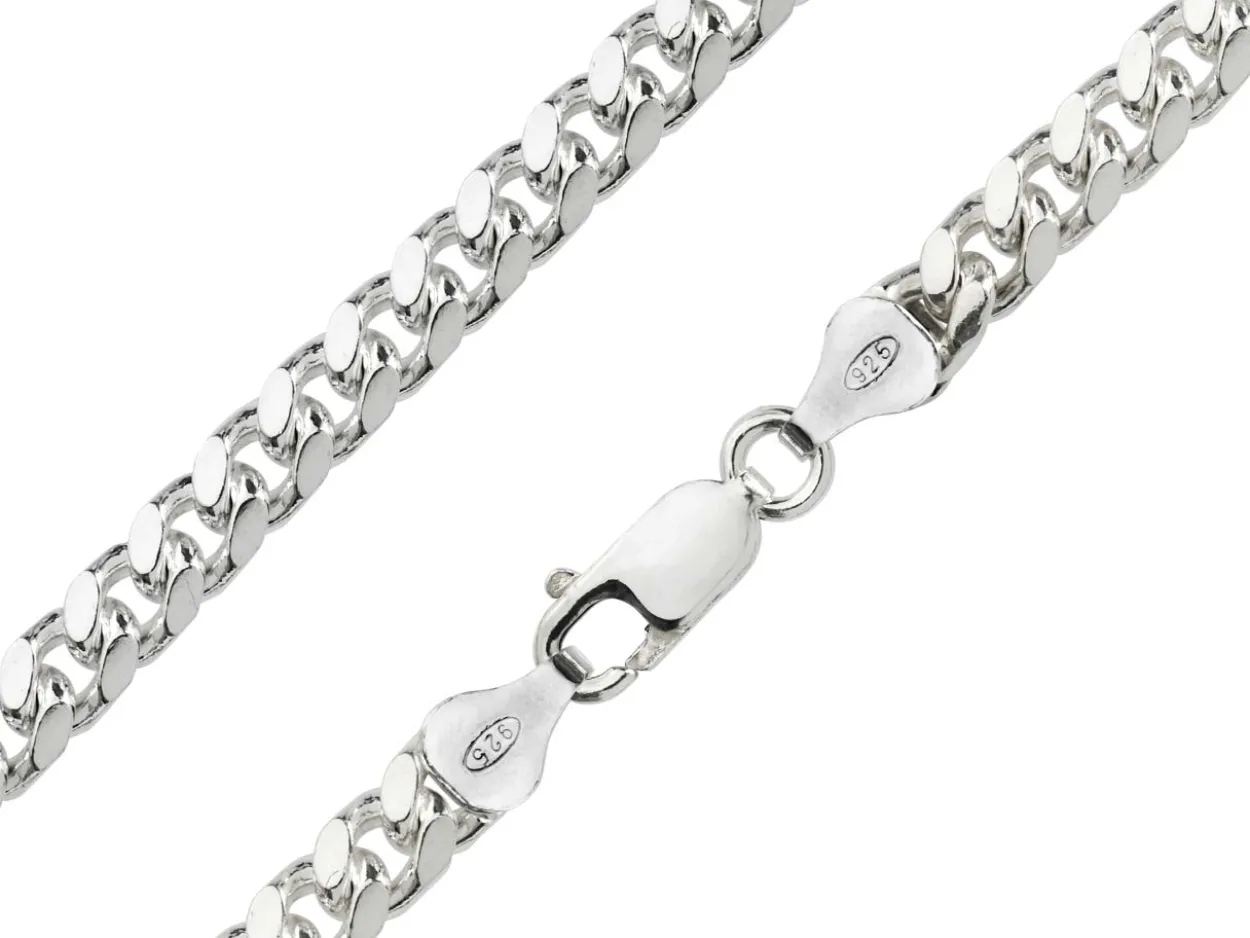 Sterling Silver 5.6mm Filed Bevelled Curb Bracelet 8.5"/21cm Hallmarked