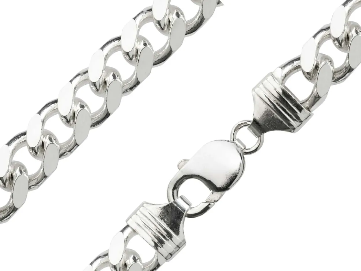 Sterling Silver 10.0mm Filed Bevelled Curb Bracelet 8.5"/21cm Hallmarked