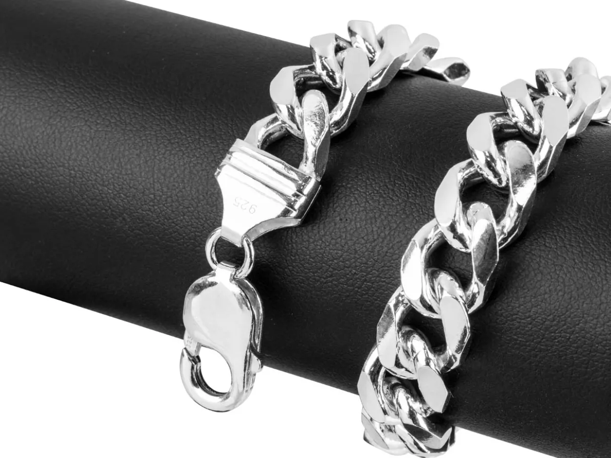 Sterling Silver 10.0mm Filed Bevelled Curb Bracelet 8.5"/21cm Hallmarked