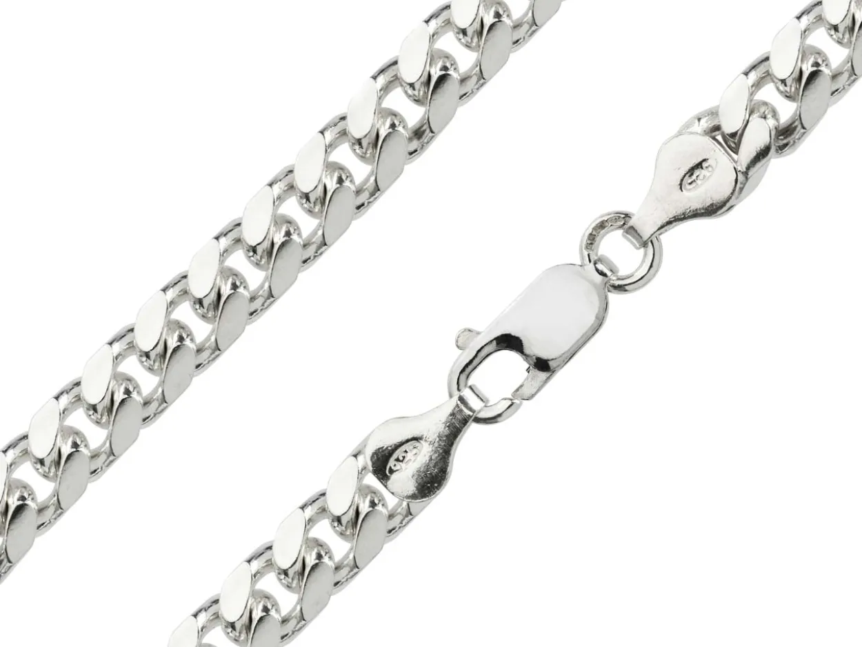 Sterling Silver 6.4mm Filed Bevelled Curb Bracelet 8.5"/21cm Hallmarked