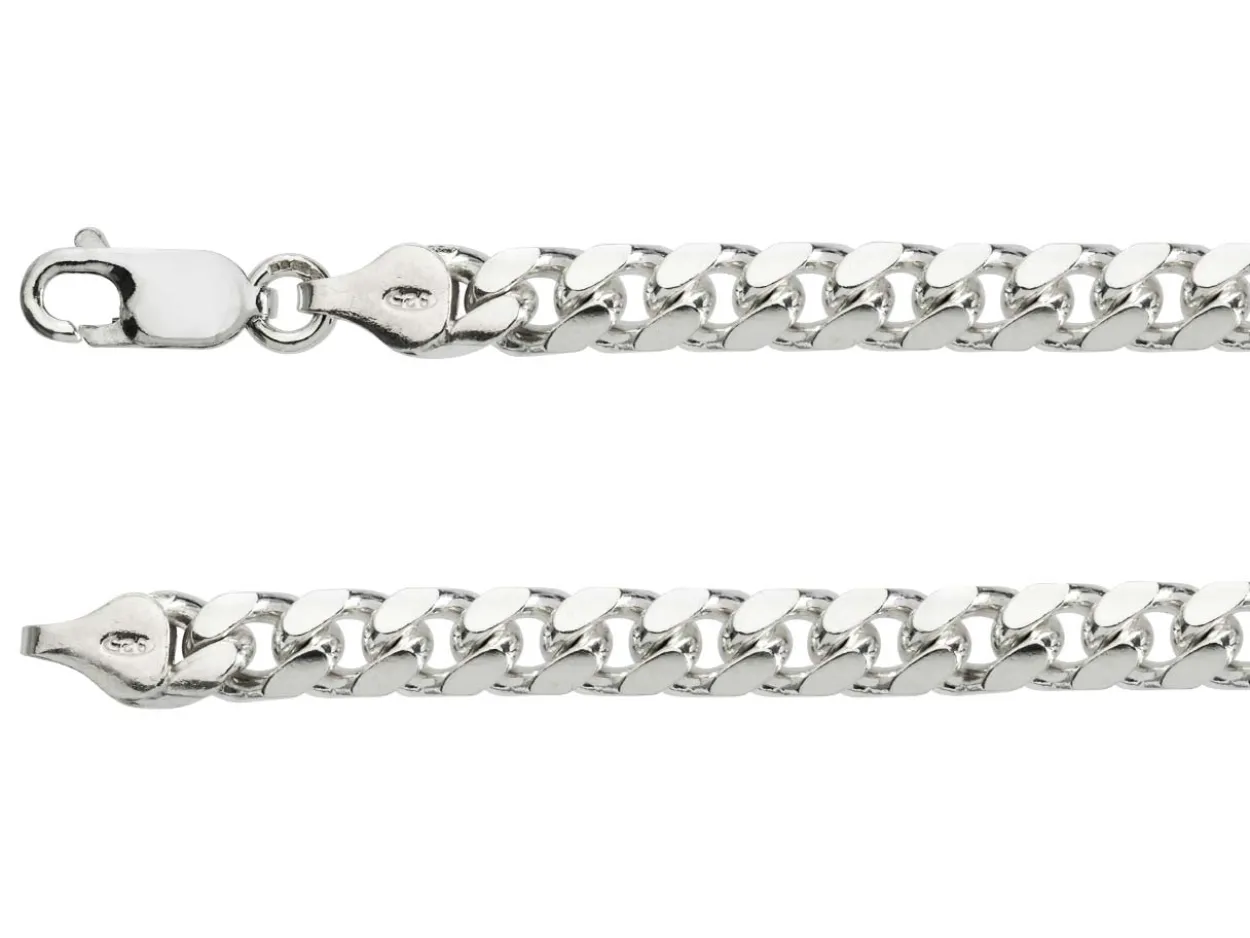 Sterling Silver 6.4mm Filed Bevelled Curb Bracelet 8.5"/21cm Hallmarked