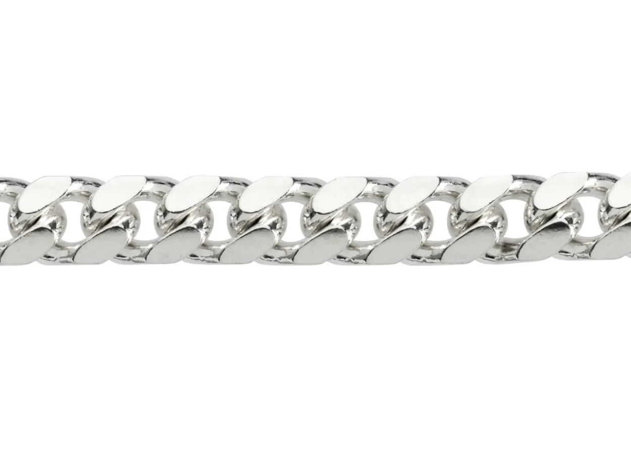 Sterling Silver 6.4mm Filed Bevelled Curb Bracelet 8.5"/21cm Hallmarked