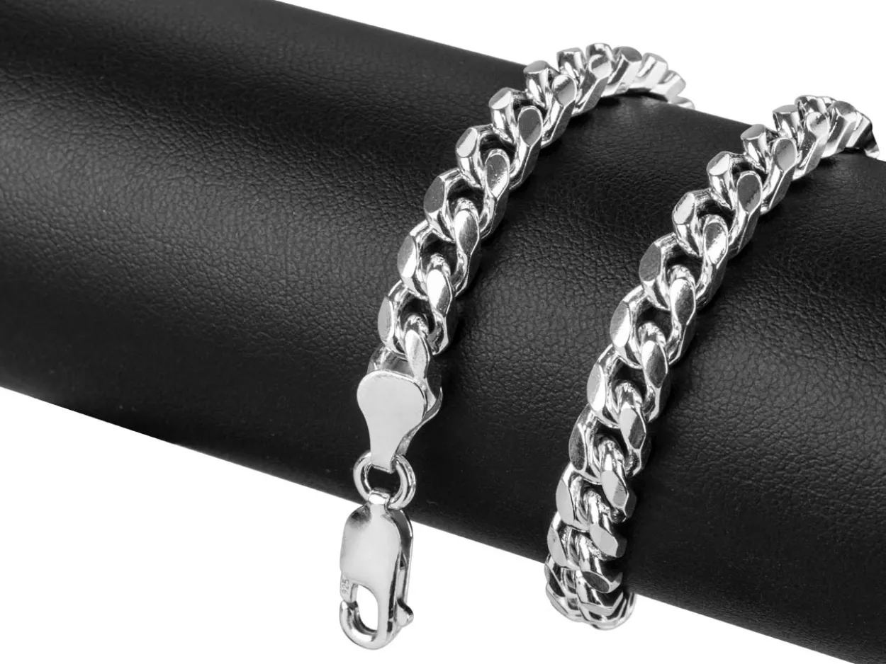Sterling Silver 6.4mm Filed Bevelled Curb Bracelet 8.5"/21cm Hallmarked