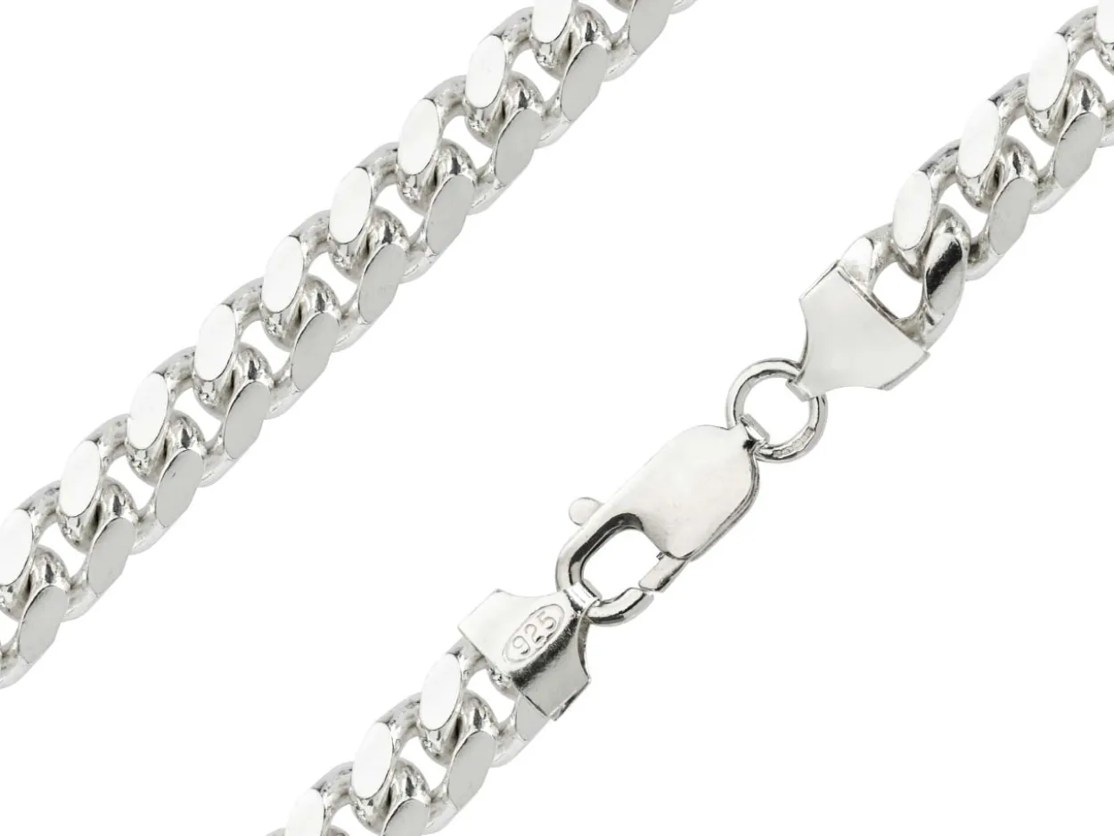 Sterling Silver 8.3mm Filed Bevelled Curb Chain 20"/50cm Hallmarked