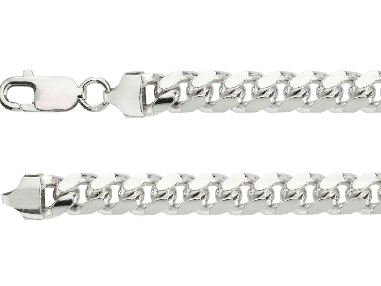 Sterling Silver 8.3mm Filed Bevelled Curb Chain 20"/50cm Hallmarked