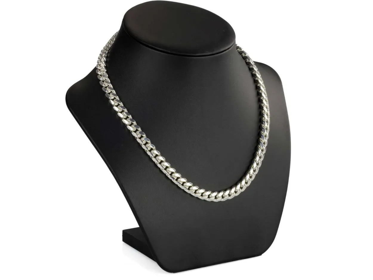 Sterling Silver 8.3mm Filed Bevelled Curb Chain 20"/50cm Hallmarked