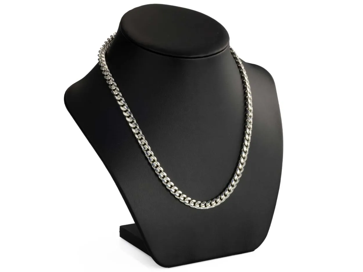 Sterling Silver 6.4mm Filed Bevelled Curb Chain 20"/50cm Hallmarked