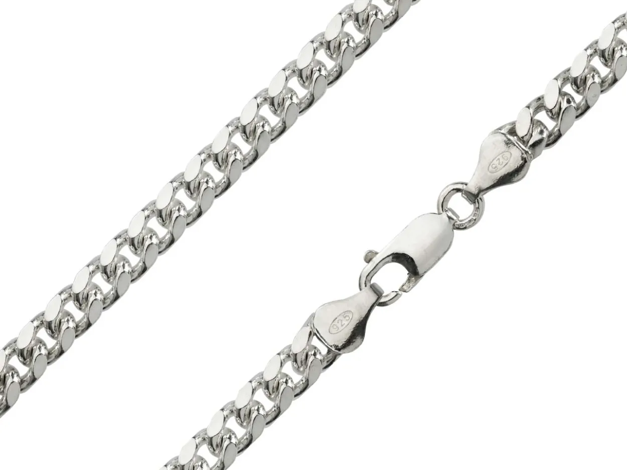 Sterling Silver 5.6mm Filed Bevelled Curb Chain 20"/50cm Hallmarked