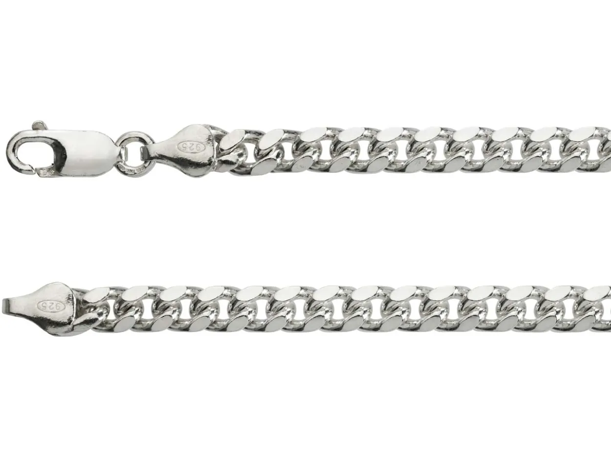 Sterling Silver 5.6mm Filed Bevelled Curb Chain 20"/50cm Hallmarked