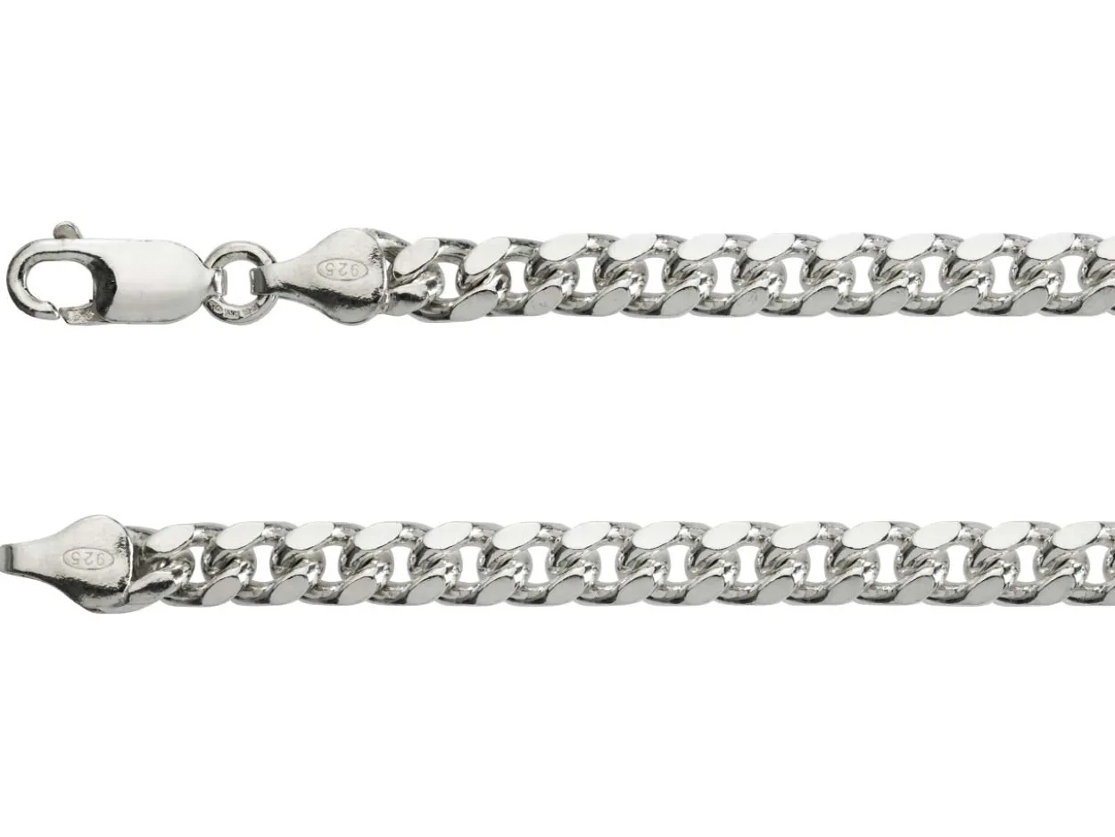 Sterling Silver 5.6mm Filed Bevelled Curb Chain 18"/45cm Hallmarked