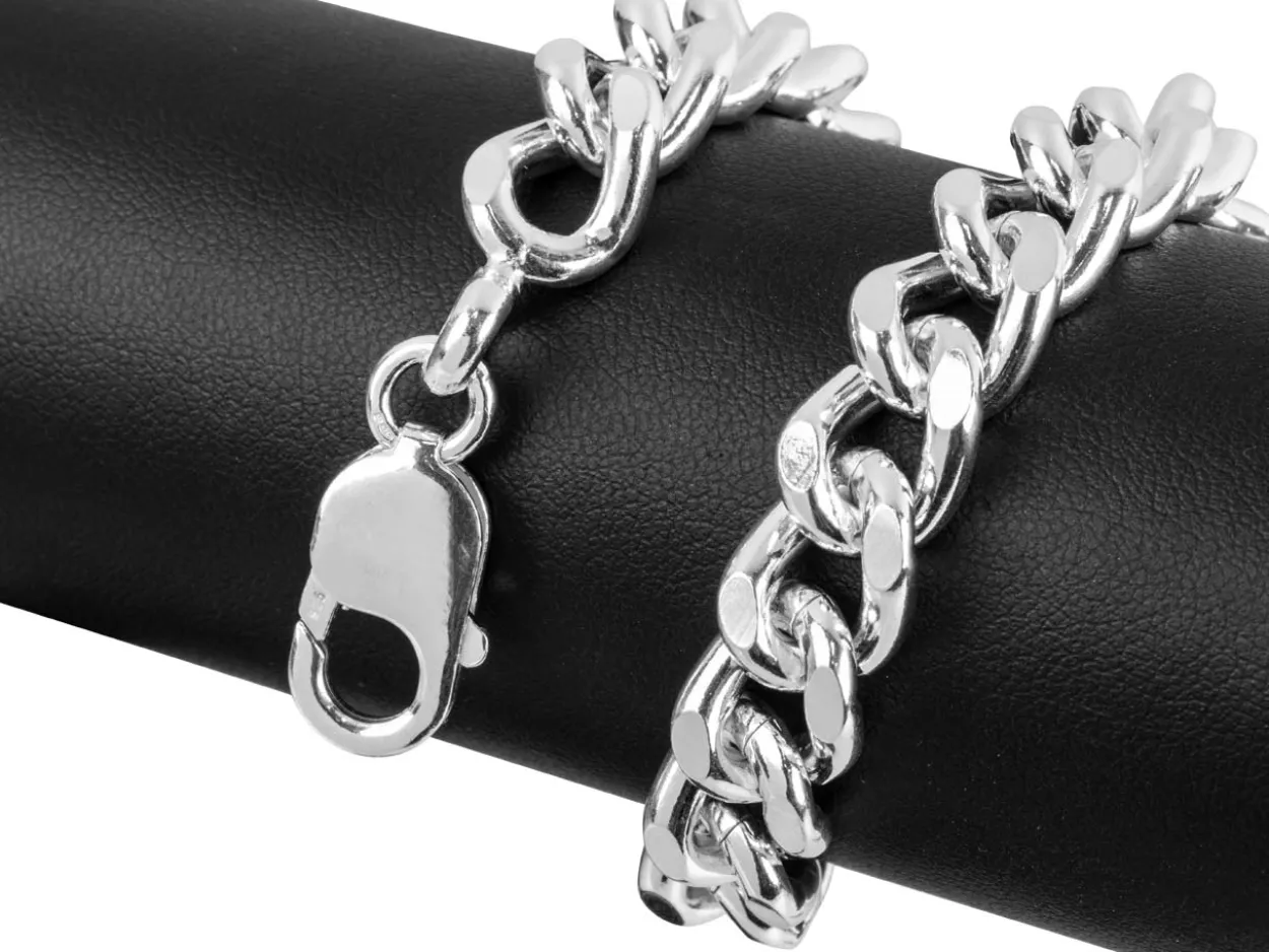 Sterling Silver 10.3mm Filed Curb Bracelet 8.5"/21cm Hallmarked