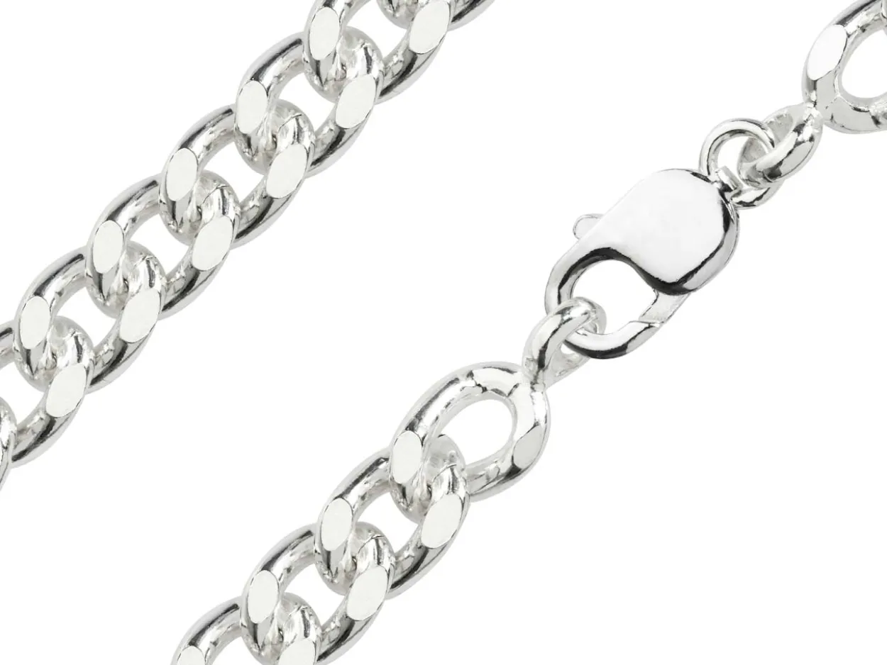 Sterling Silver 10.3mm Filed Curb Chain 20"/50cm Hallmarked