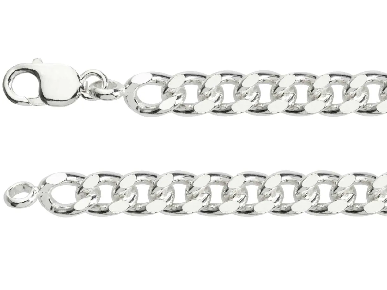 Sterling Silver 10.3mm Filed Curb Chain 18"/45cm Hallmarked