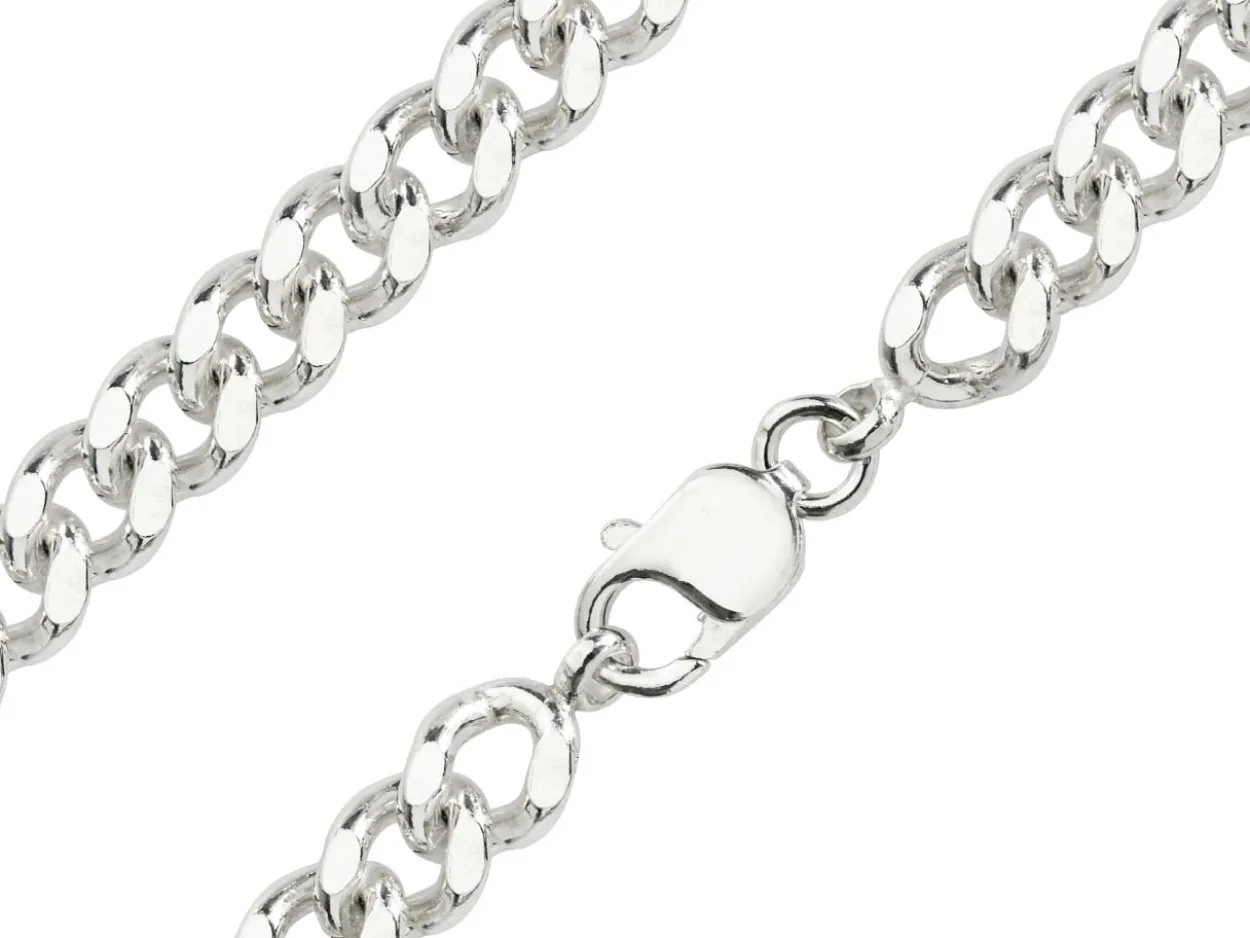 Sterling Silver 8.9mm Filed Curb Chain 20"/50cm Hallmarked
