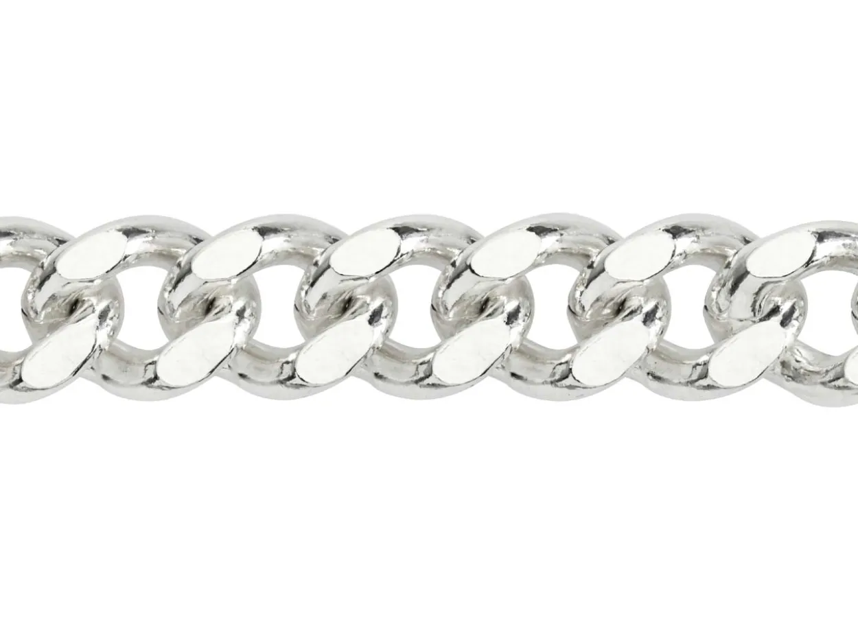 Sterling Silver 8.9mm Filed Curb Chain 20"/50cm Hallmarked