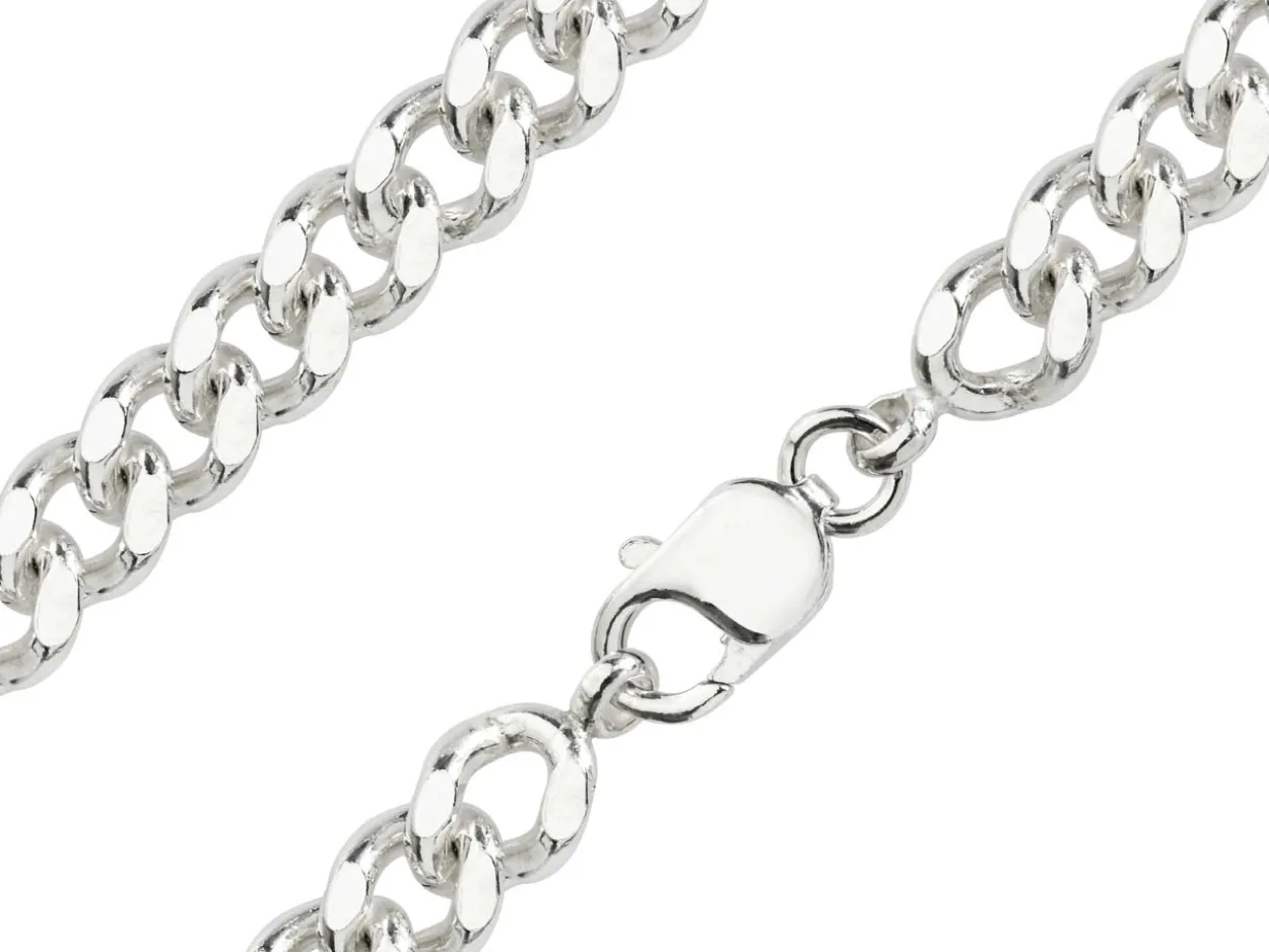 Sterling Silver 8.9mm Filed Curb Chain 18"/45cm Hallmarked