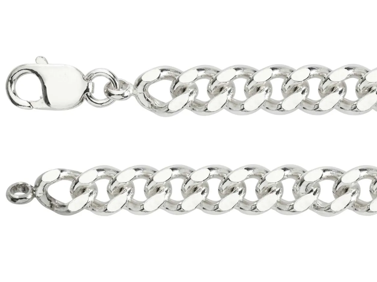 Sterling Silver 8.9mm Filed Curb Chain 18"/45cm Hallmarked