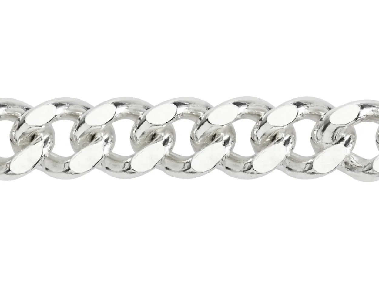 Sterling Silver 8.9mm Filed Curb Chain 18"/45cm Hallmarked
