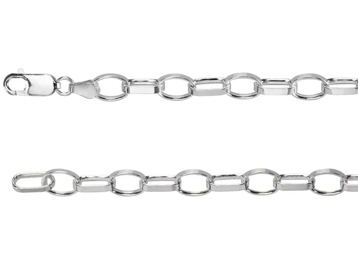 Sterling Silver 4.45mm Flat Filed Oval Belcher Chain 18"/45cm Unhallmarked 100% Recycled Silver