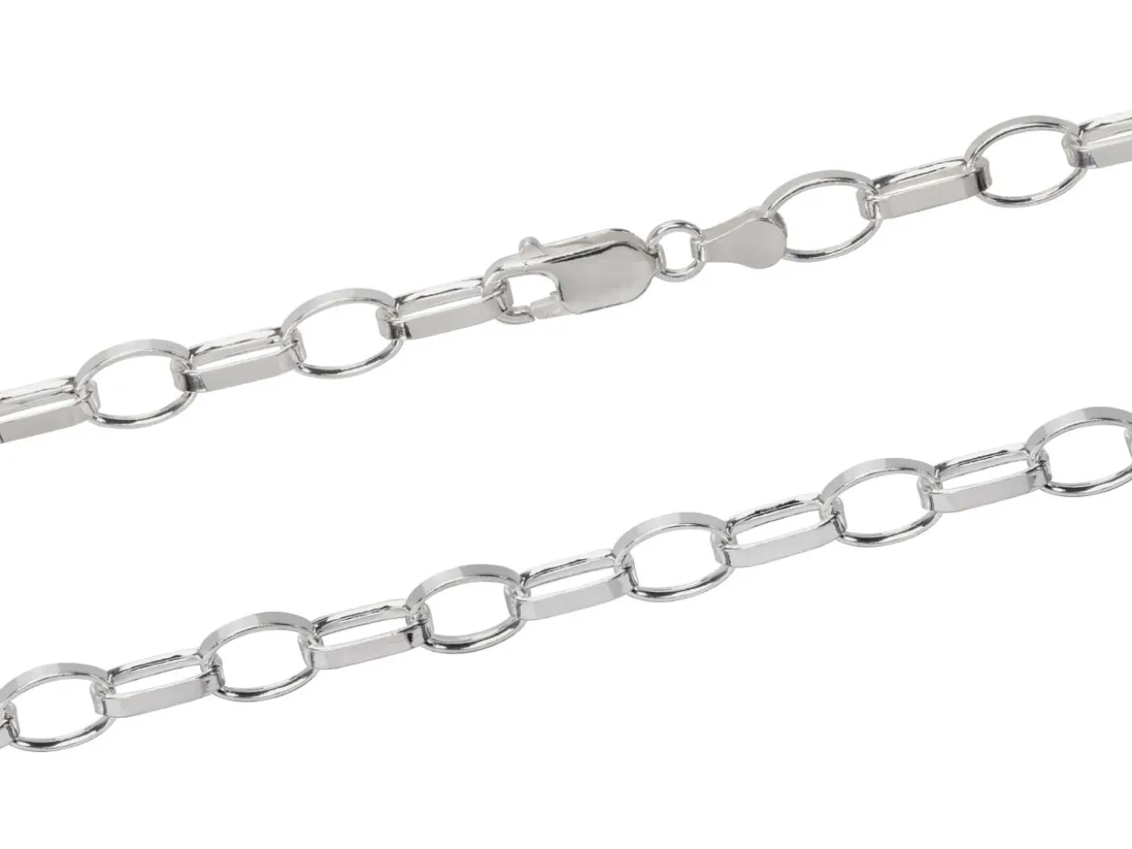 Sterling Silver 4.45mm Flat Filed Oval Belcher Chain 20"/50cm Unhallmarked 100% Recycled Silver
