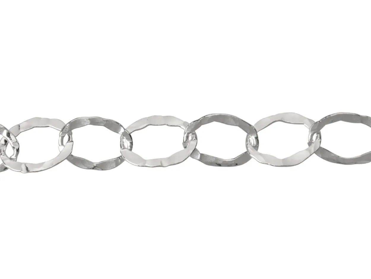 Sterling Silver 6.5mm Flat Hammered Oval Trace Chain 20"/50cm Unhallmarked 100% Recycled Silver