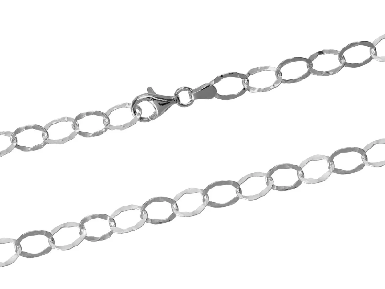 Sterling Silver 6.5mm Flat Hammered Oval Trace Chain 18"/45cm Unhallmarked 100% Recycled Silver