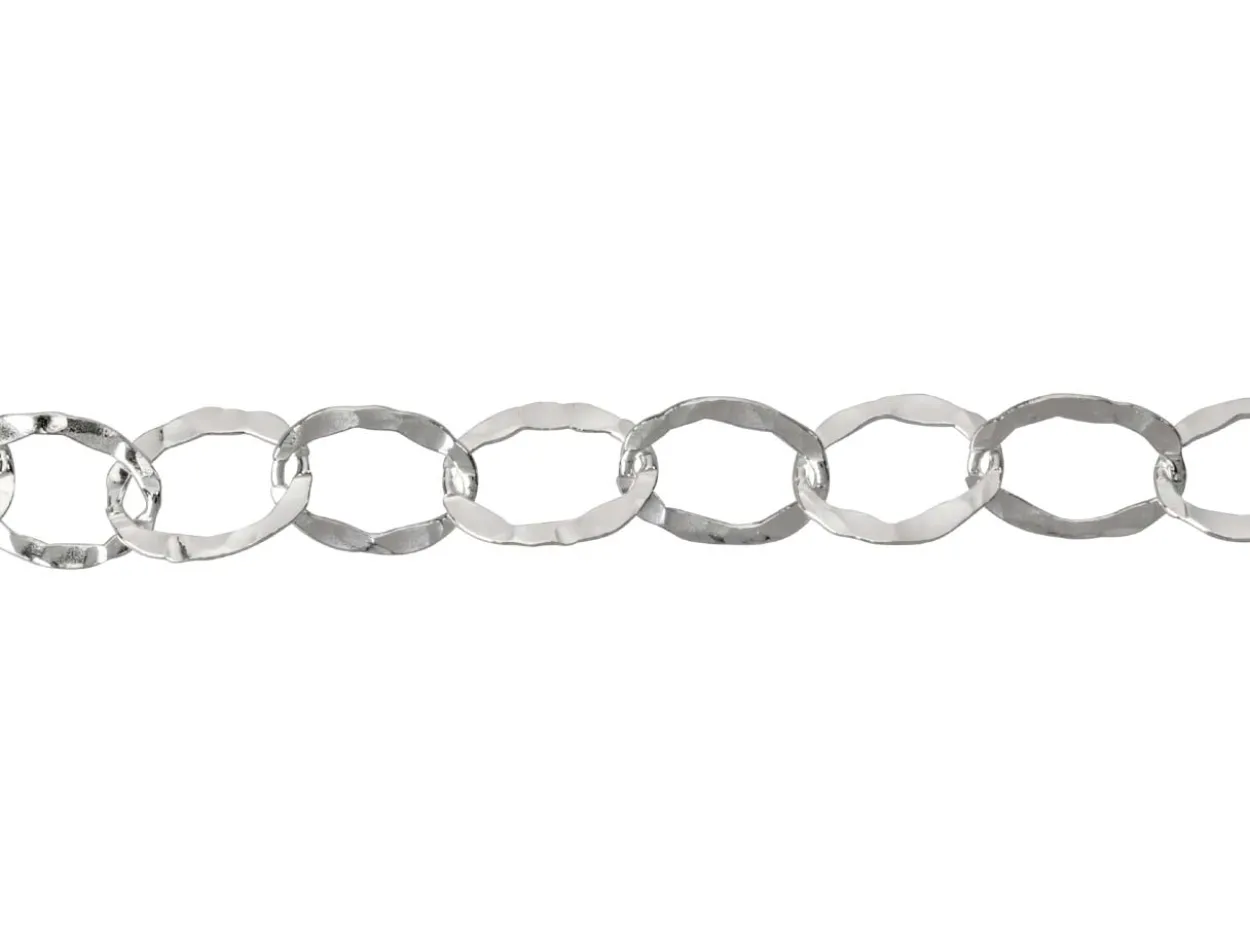 Sterling Silver 6.5mm Flat Hammered Oval Trace Chain 18"/45cm Unhallmarked 100% Recycled Silver