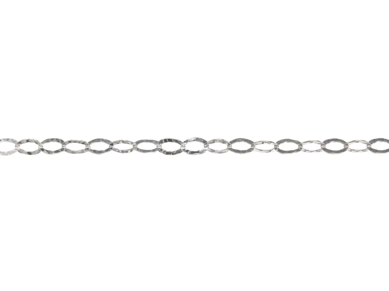 Sterling Silver 6.5mm Flat Hammered Oval Trace Chain Loose Unhallmarked 100% Recycled Silver