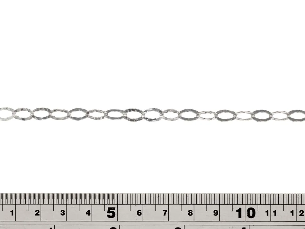 Sterling Silver 6.5mm Flat Hammered Oval Trace Chain Loose Unhallmarked 100% Recycled Silver