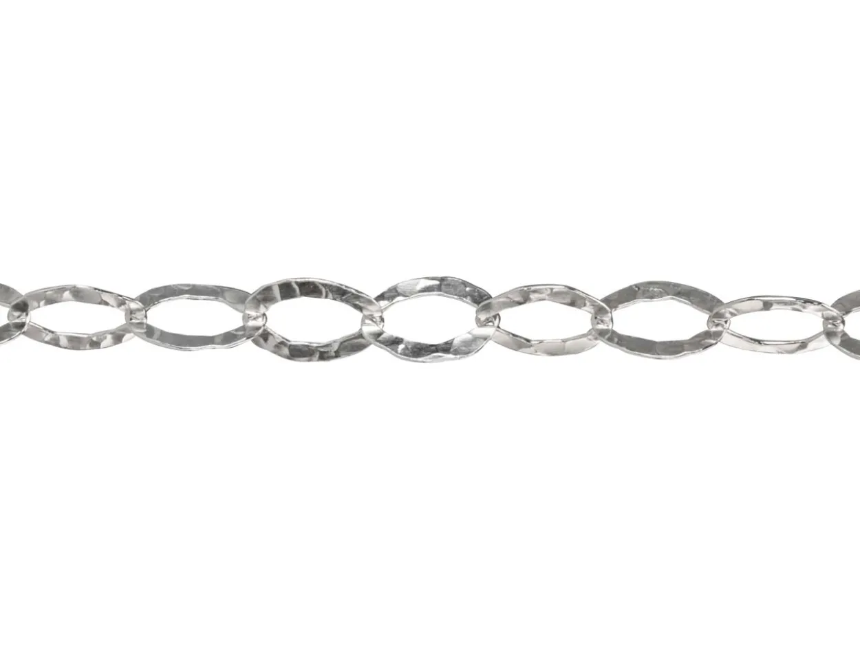 Sterling Silver 6.5mm Flat Hammered Oval Trace Chain Loose Unhallmarked 100% Recycled Silver