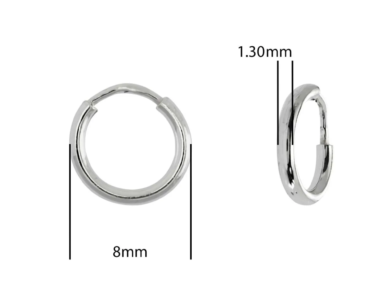 Sterling Silver 8.0mm Hinged Sleeper Hoops, Pack Of 2
