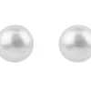 Sterling Silver 8mm-9mm Button White Pearl Stud Earrings