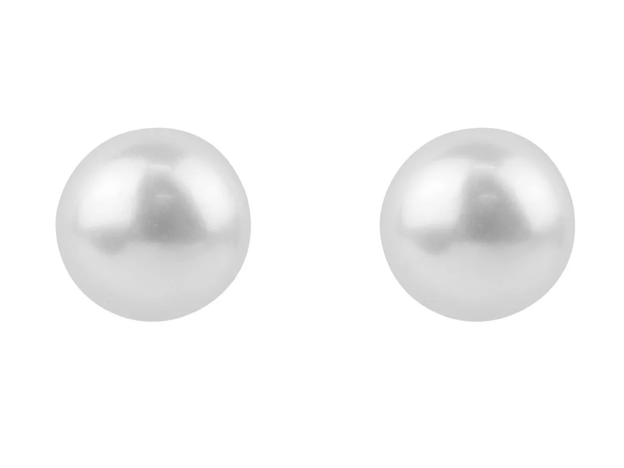 Sterling Silver 8mm-9mm Button White Pearl Stud Earrings