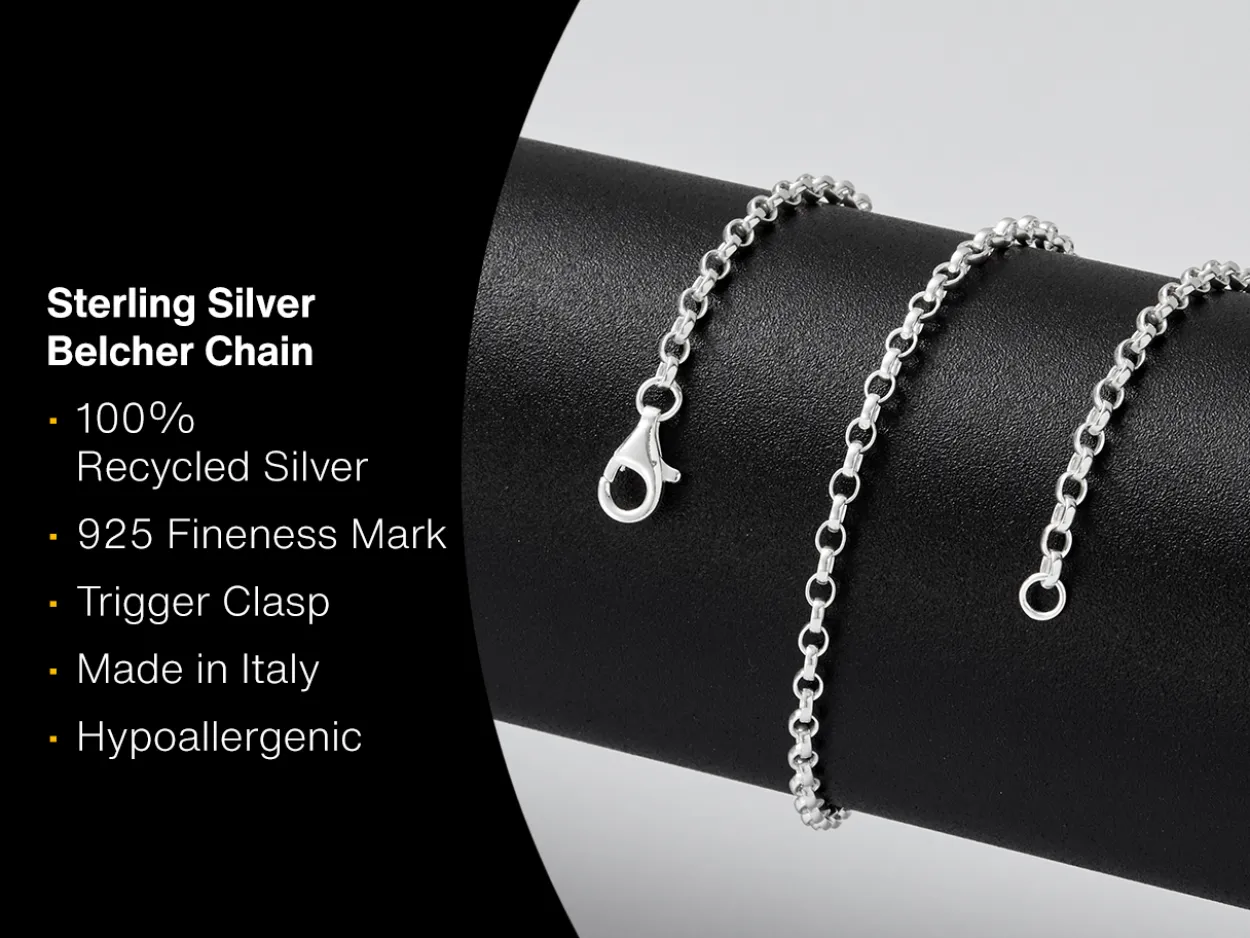 Sterling Silver 2.5mm Oval Belcher Chain 22"/55cm Unhallmarked 100% Recycled Silver