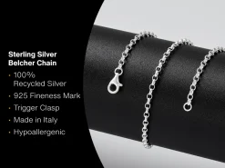 Sterling Silver 2.5mm Oval Belcher Chain 26"/66cm Unhallmarked 100% Recycled Silver
