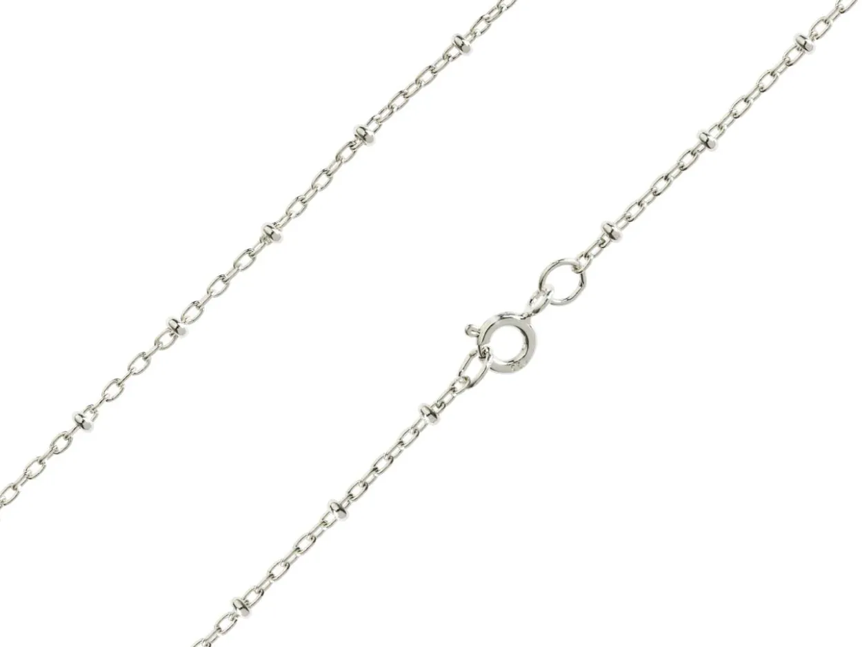Sterling Silver 2.1mm Oval Trace Chain With Bead Station 18"/45cm Unhallmarked