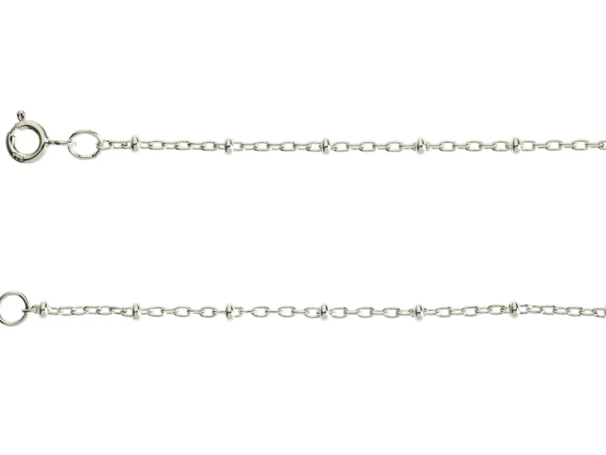Sterling Silver 2.1mm Oval Trace Chain With Bead Station 18"/45cm Unhallmarked