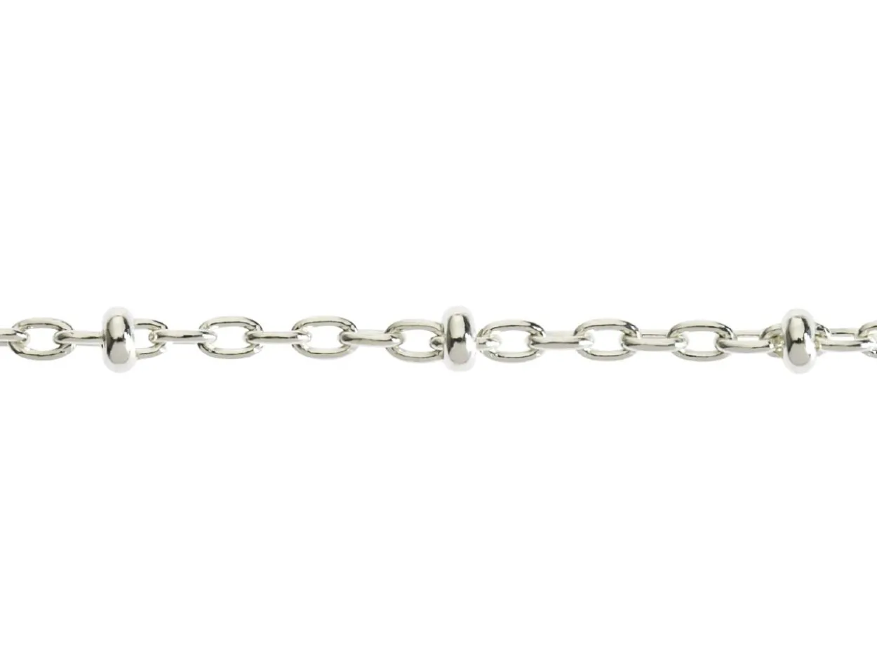 Sterling Silver 2.1mm Oval Trace Chain With Bead Station 18"/45cm Unhallmarked