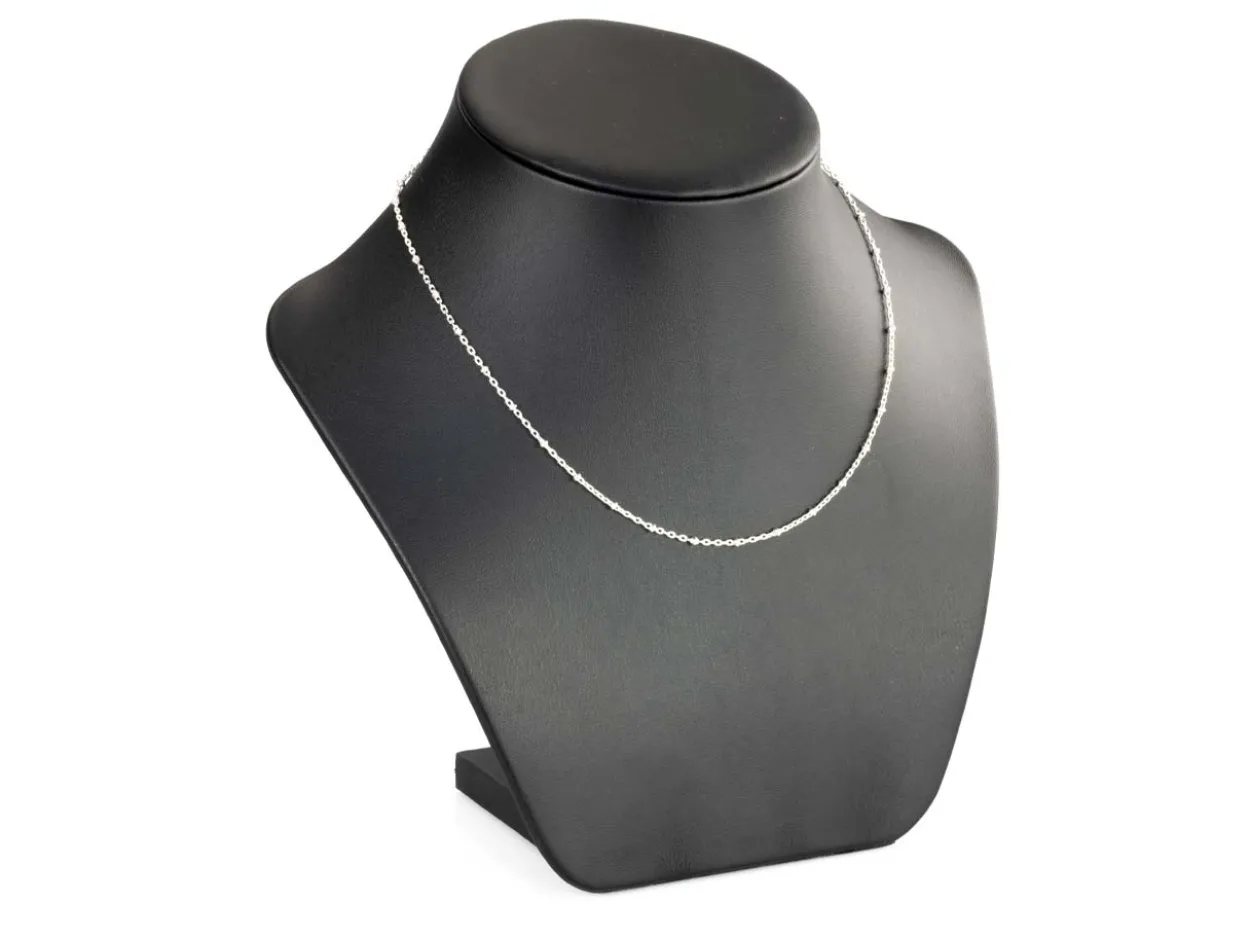 Sterling Silver 2.1mm Oval Trace Chain With Bead Station 18"/45cm Unhallmarked