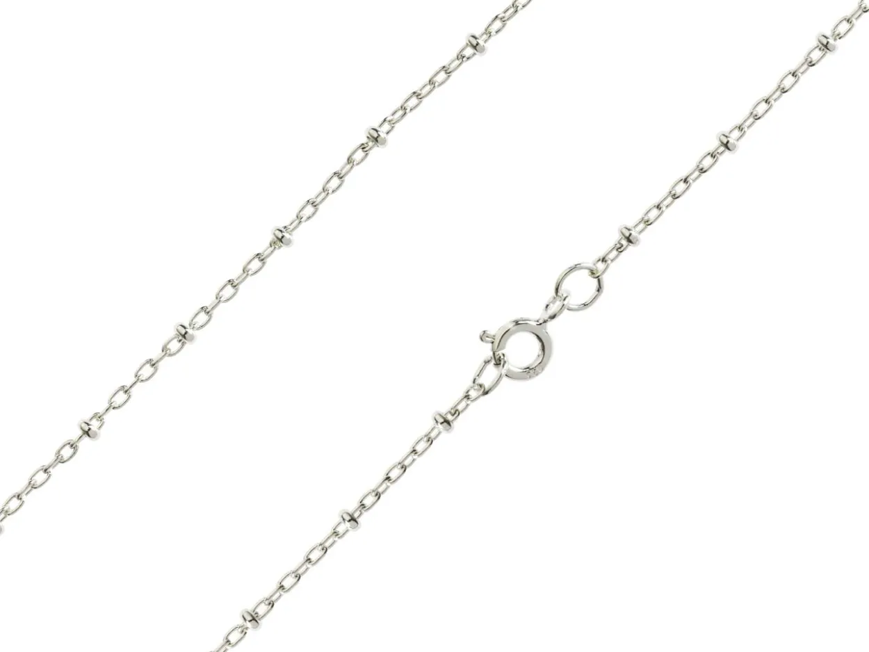 Sterling Silver 2.1mm Oval Trace Chain With Bead Station 16"/40cm Unhallmarked